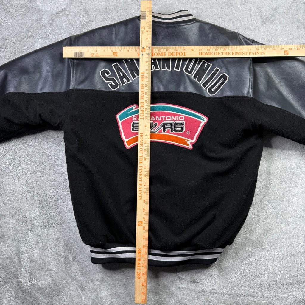 San Antonio Spurs Varsity Jacket Mens Leather Wool Black White Embroidered Logo