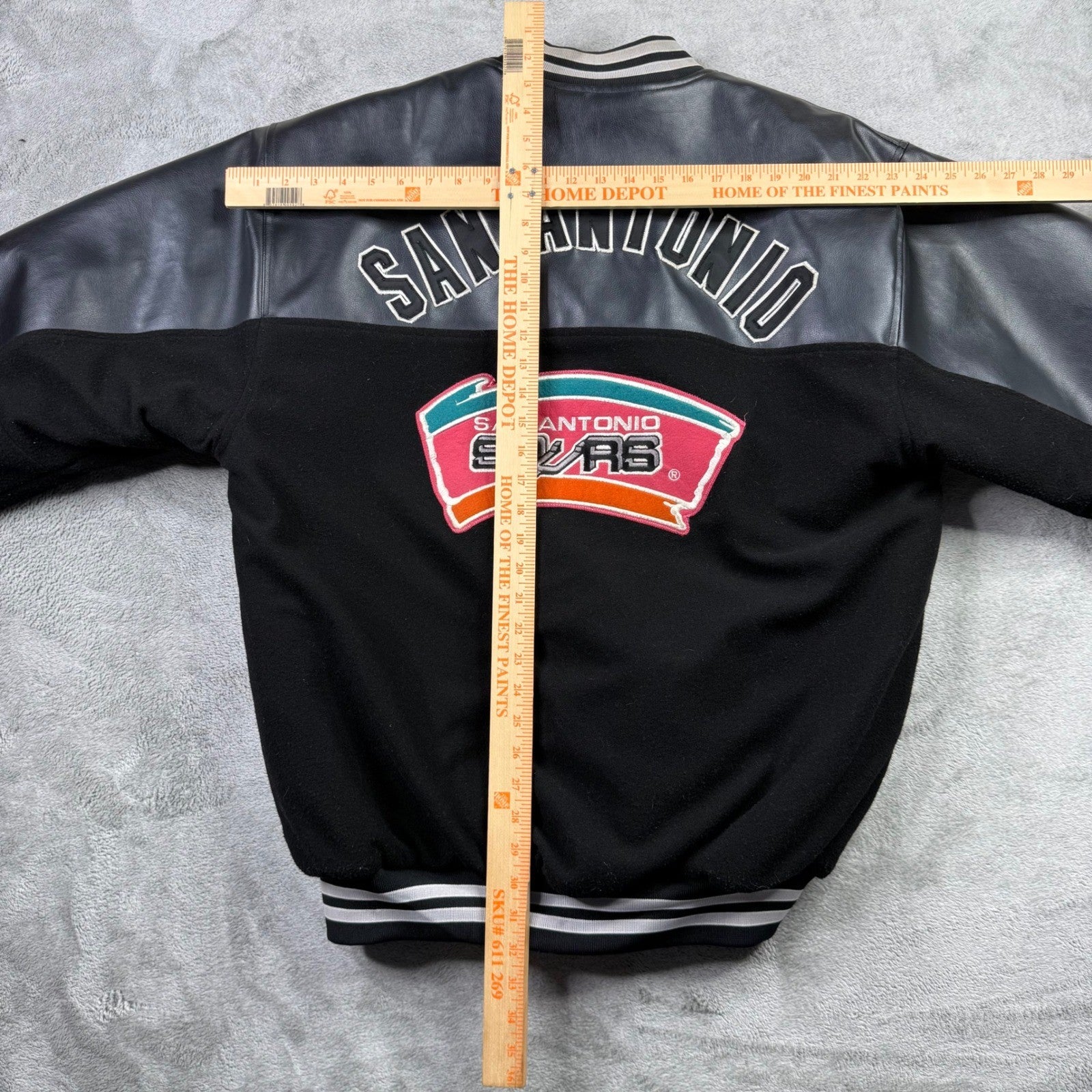 San Antonio Spurs Varsity Jacket Mens Leather Wool Black White Embroidered Logo