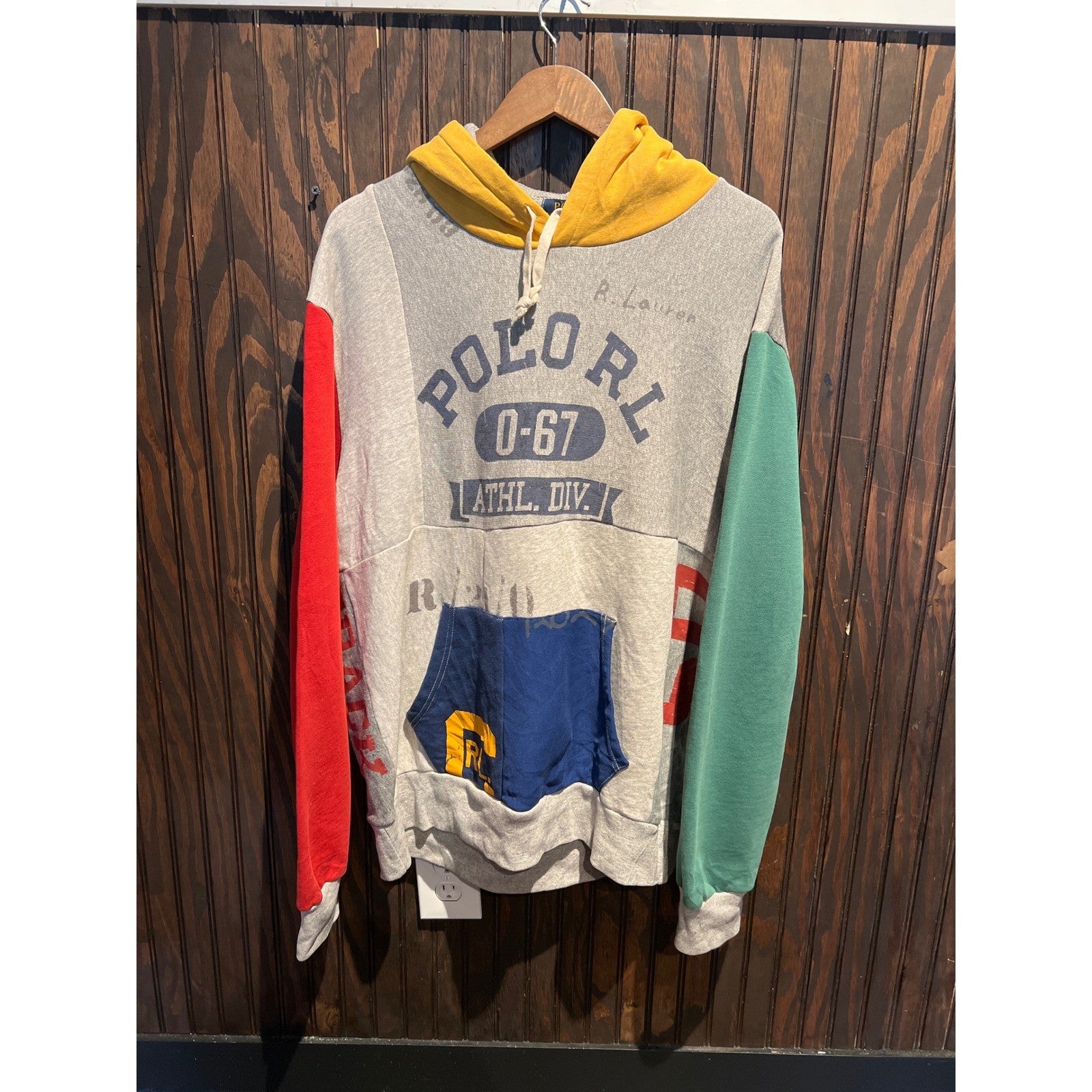 Polo Ralph Lauren Colorblock Graphic Hoodie Mens XL Gray Red Green 0-67 Athl Div