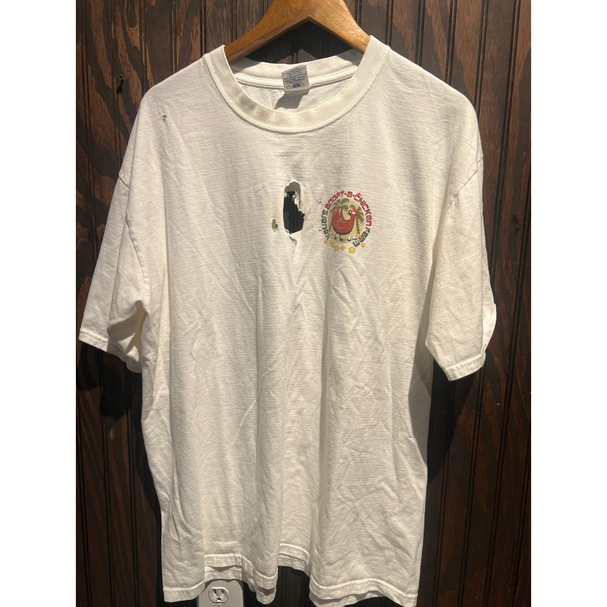 Vintage Kauai Adopt A Chicken Farm Hawaii Distressed Graphic T-Shirt White XL