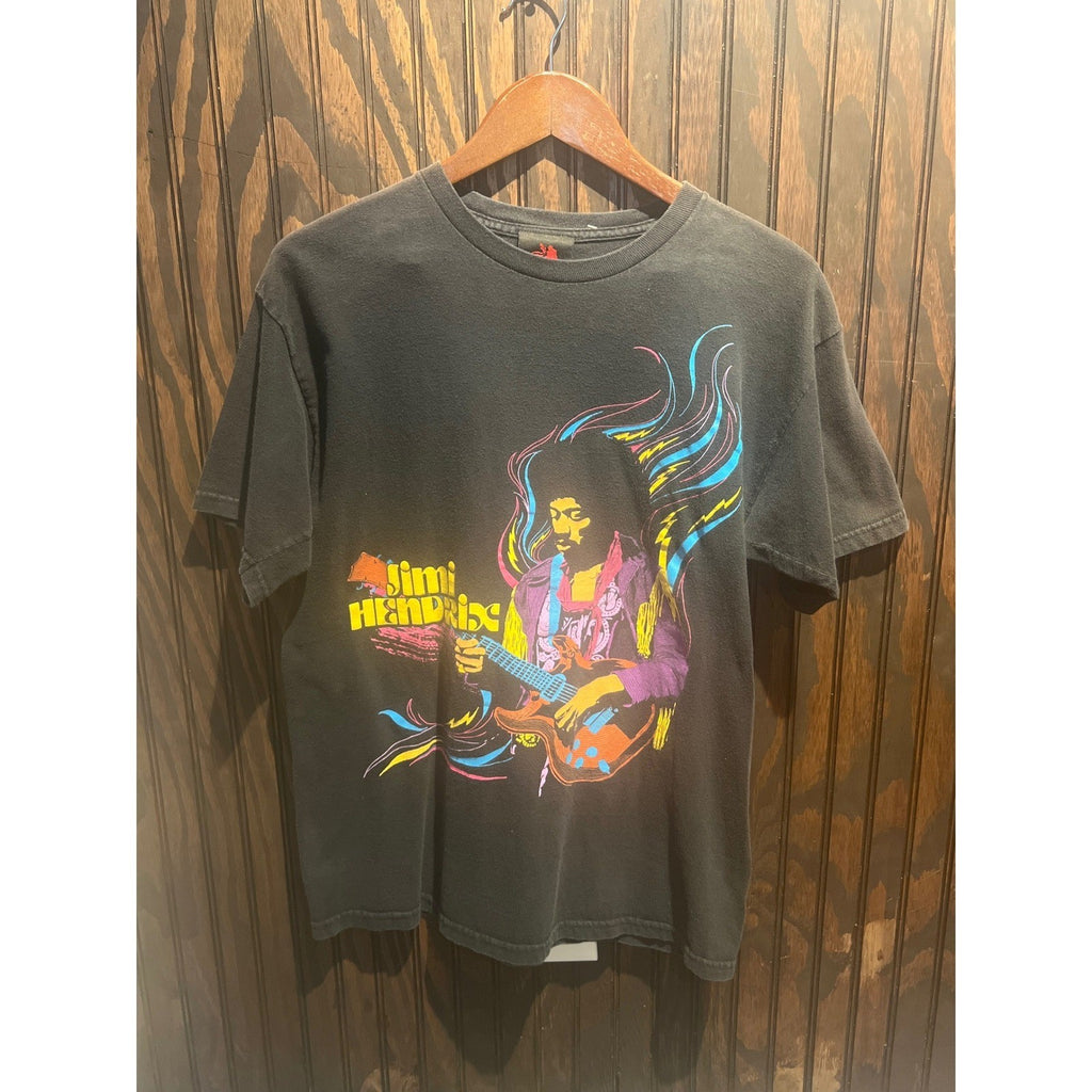 Jimi Hendrix Graphic Tee Mens Black Neon Psychedelic Rock Band T-Shirt Medium