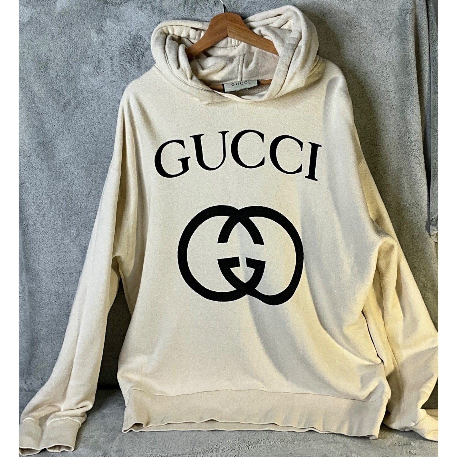 Gucci Interlocking G Logo Hoodie Cream Off-White Cotton Pullover 475374 Mens 2XL