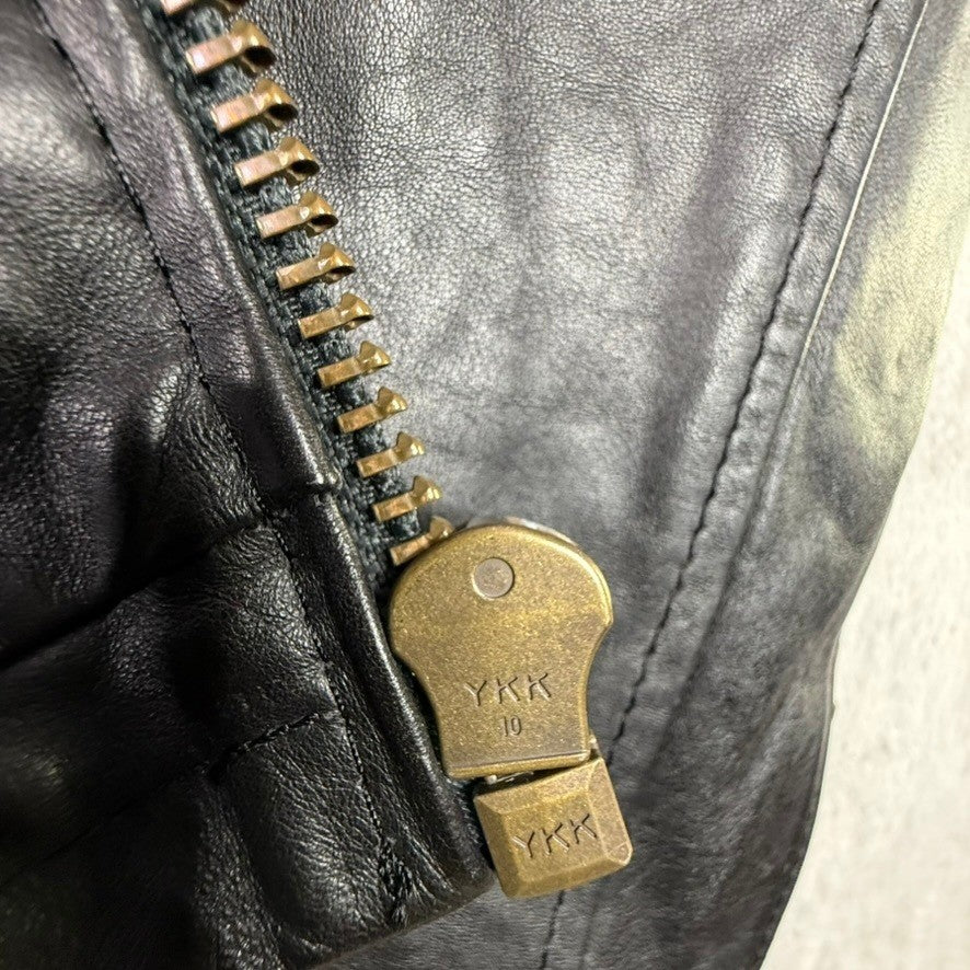 Bowen London Mens Black Leather Motorcycle Jacket YKK Zippers Size Medium