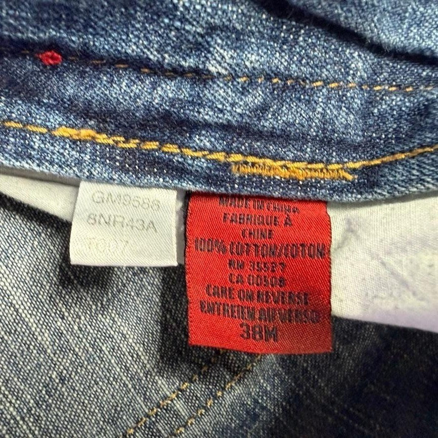 Girbaud Jeans Mens 38x30 Relaxed Fit Carpenter Cargo Denim Pants Yellow Logo