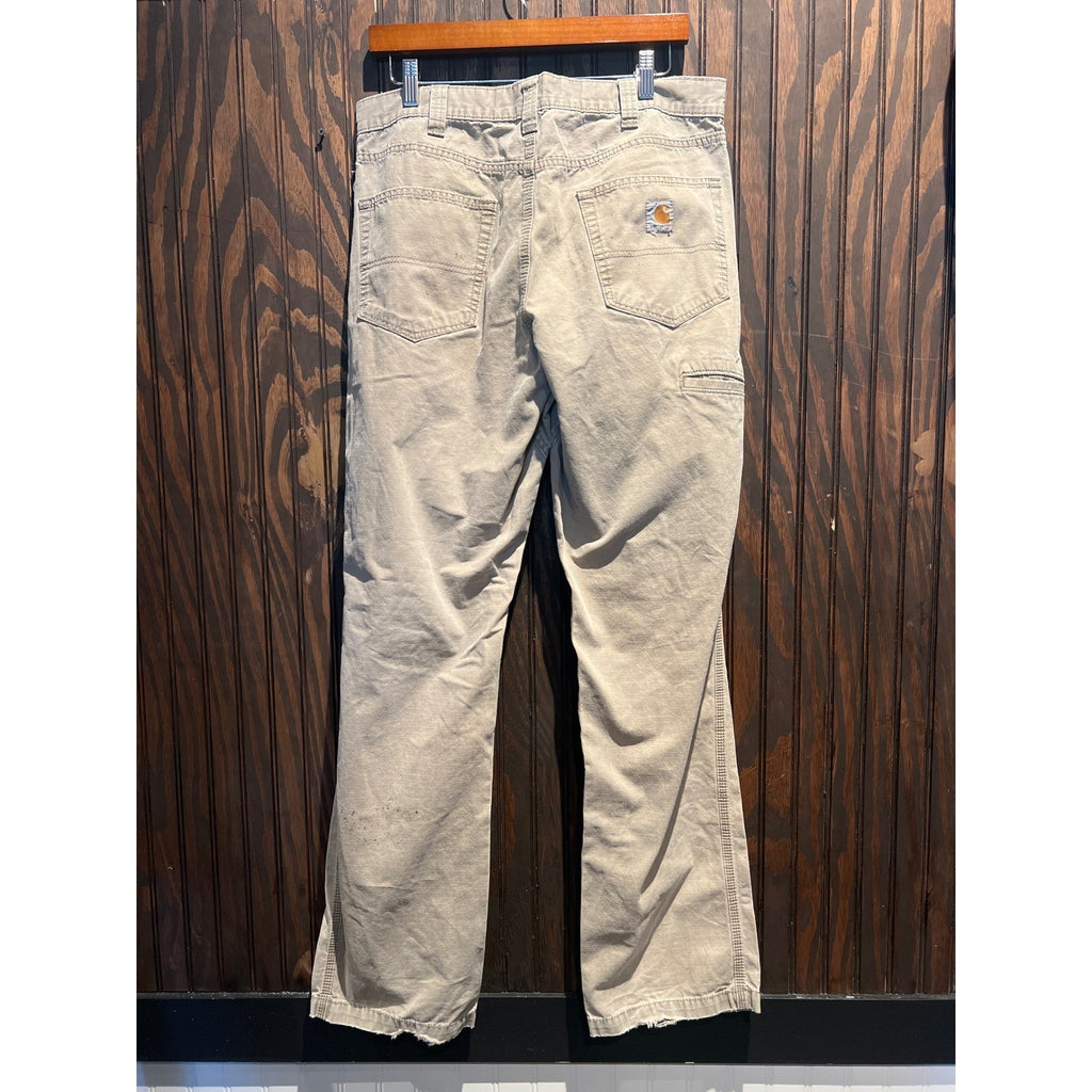 Carhartt Relaxed Fit Work Pants Tan Distressed Canvas Stained 34x33 Mens