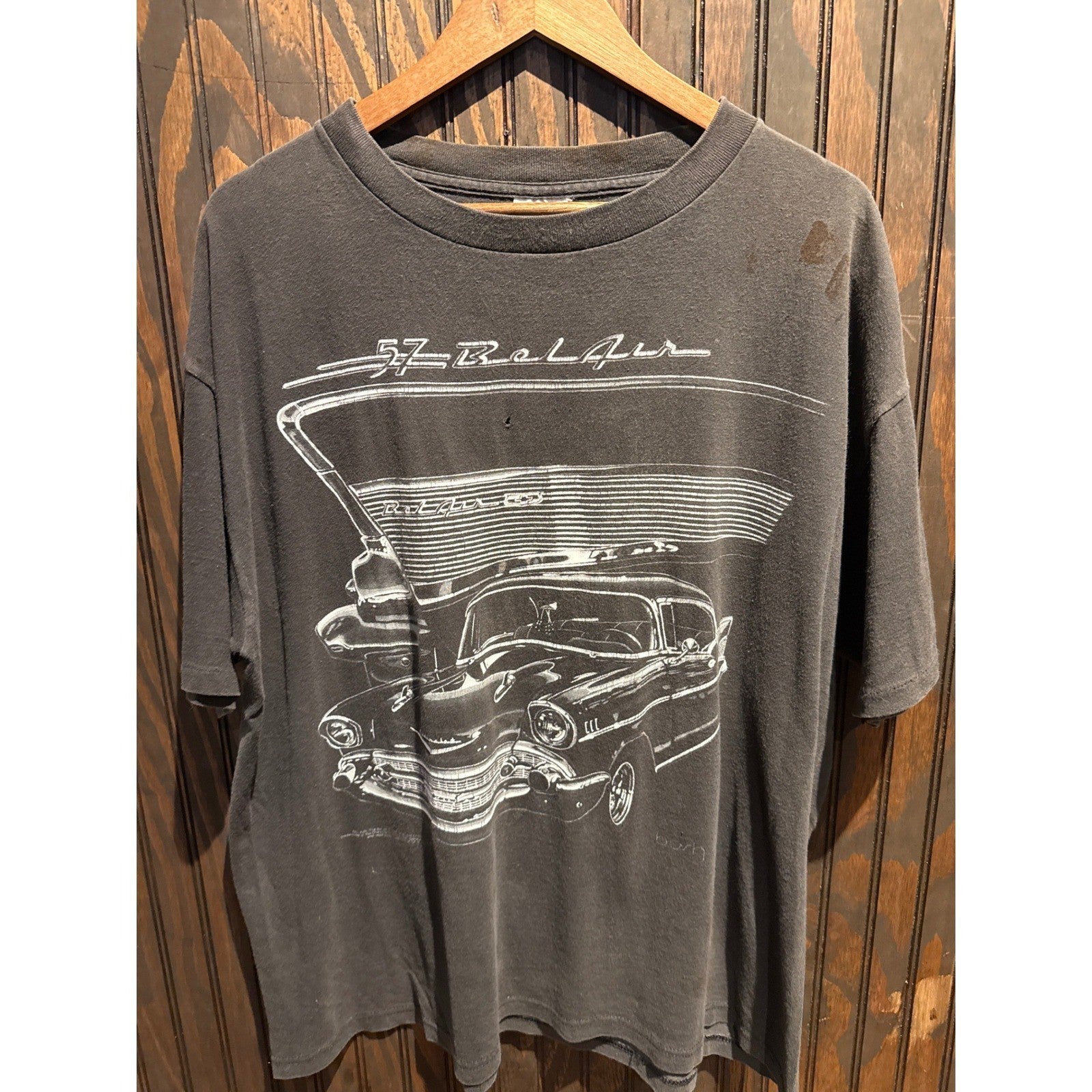 Vintage 1991 57 Bel Air T Shirt Mens XL Faded Black Single Stitch Chevy Car Born