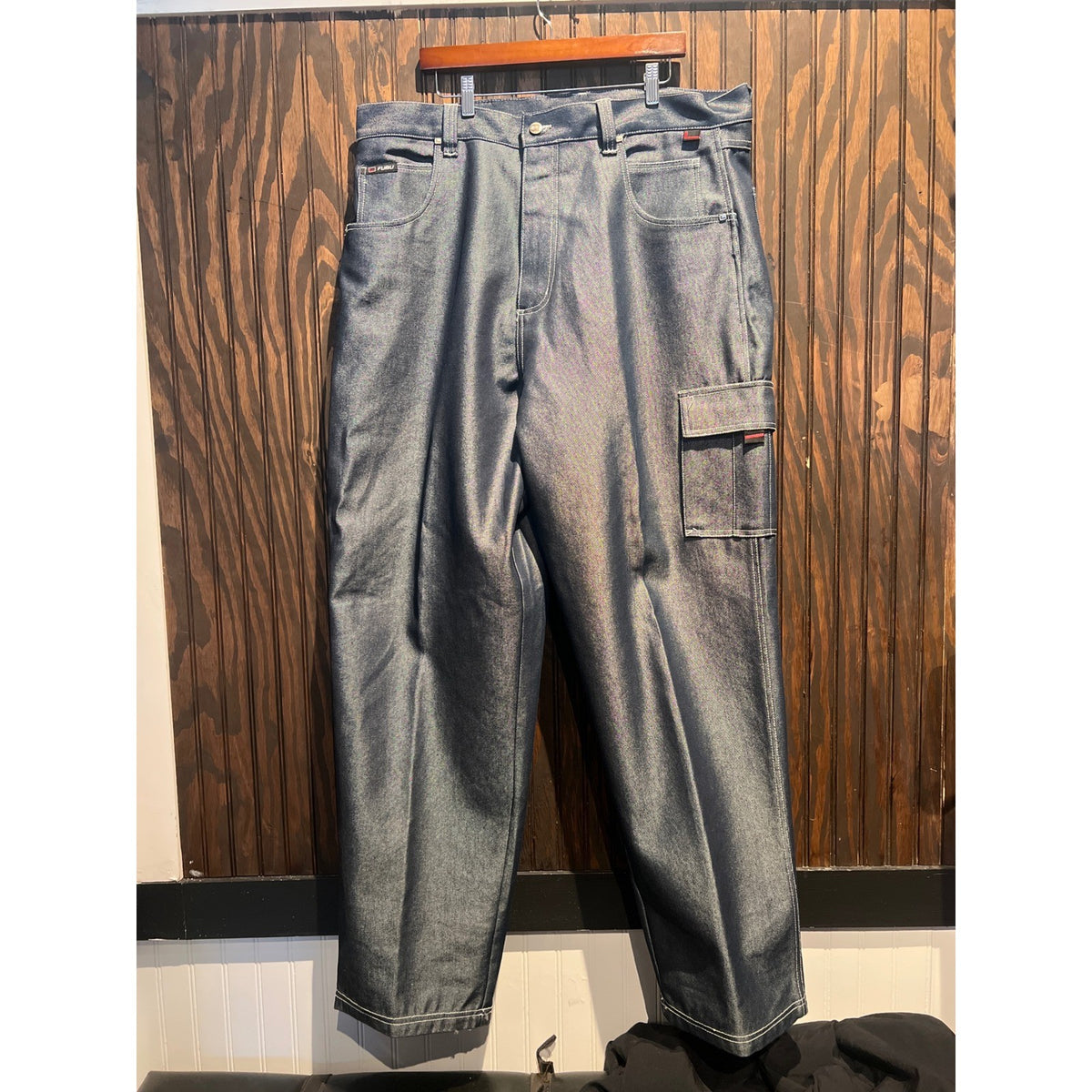 Vintage FUBU Platinum Iridescent Metallic Baggy Cargo Pants Blue Grey 40x36