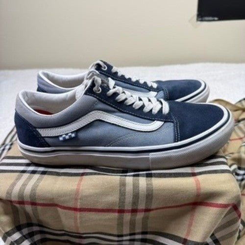 Vans Old Skool Pro Skate Shoes Navy Blue White Mens Size