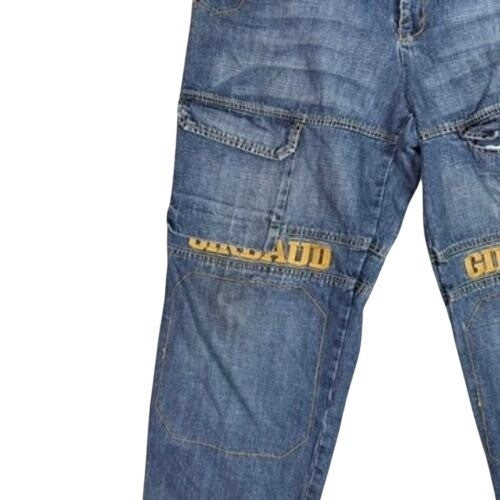 Girbaud Jeans Mens 38x30 Relaxed Fit Carpenter Cargo Denim Pants Yellow Logo