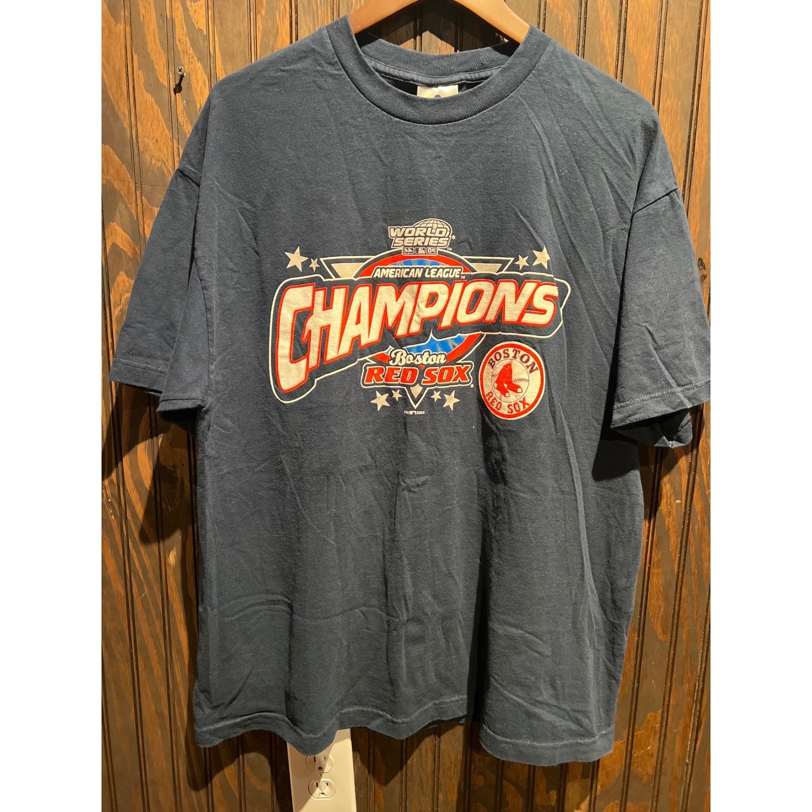 Vintage 2004 Boston Red Sox World Series AL Champions Navy Blue T-Shirt XL 24x30
