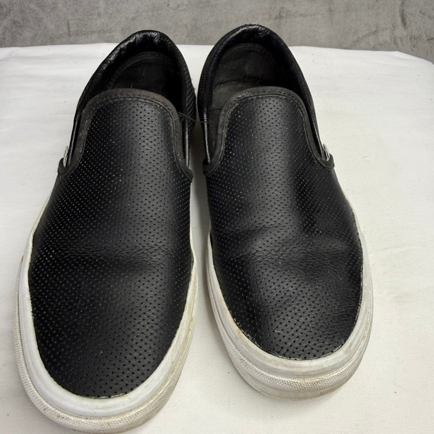 Vans Black Perforated Leather Slip On Sneakers Shoes Mens Size