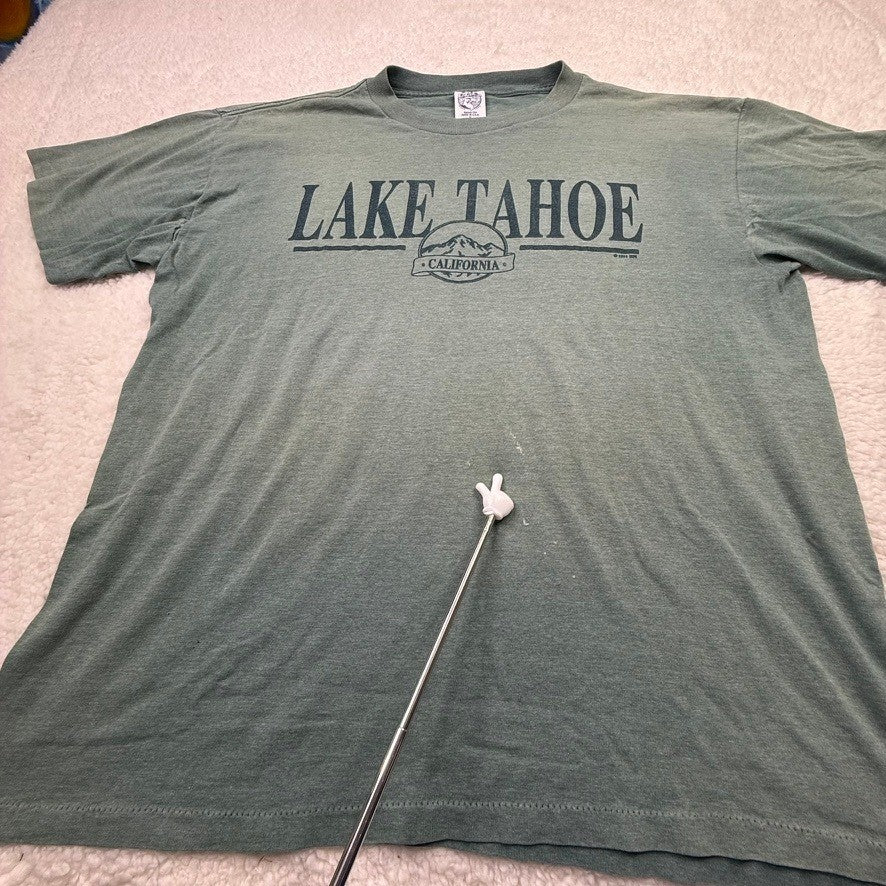Mens Lake Tahoe California Graphic T Shirt Green Size L