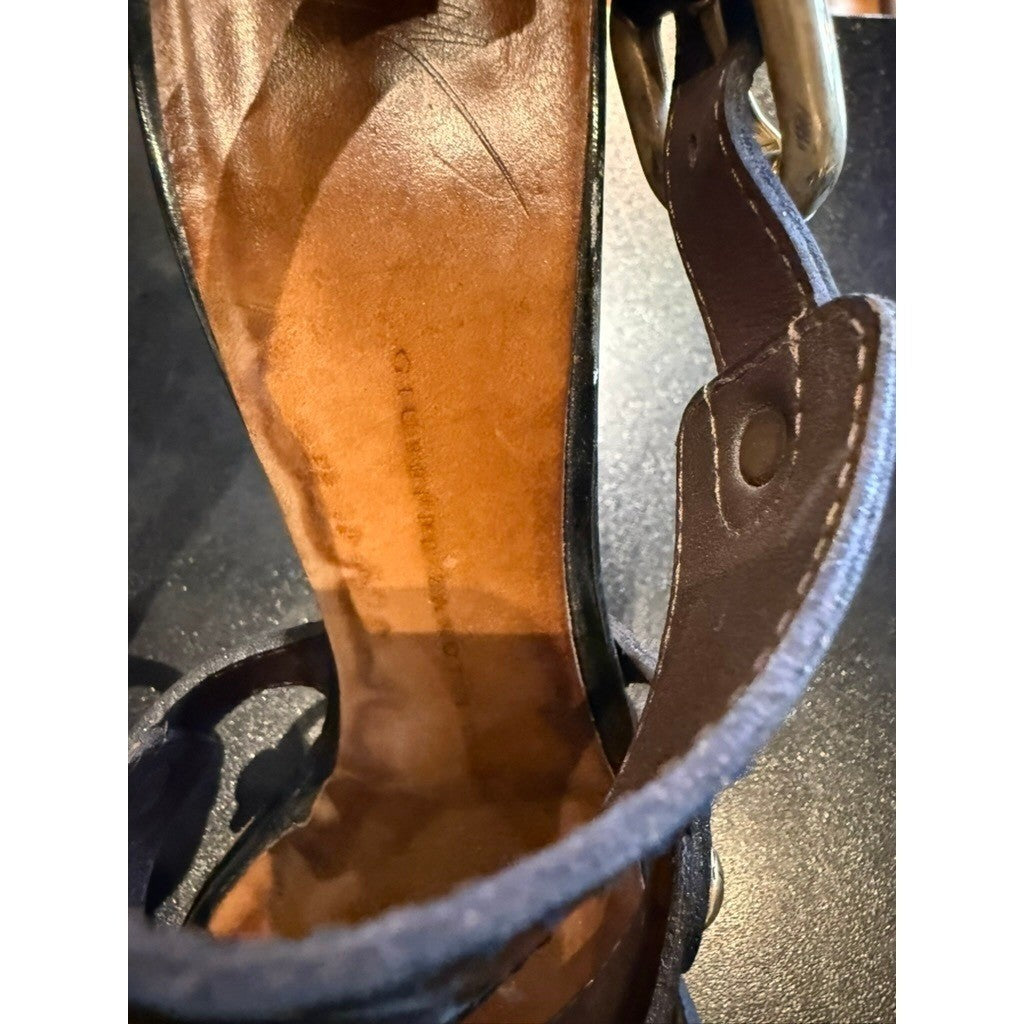 Giuseppe Zanotti Brown Tortoise Patent Leather Buckle Strappy Stiletto Heels