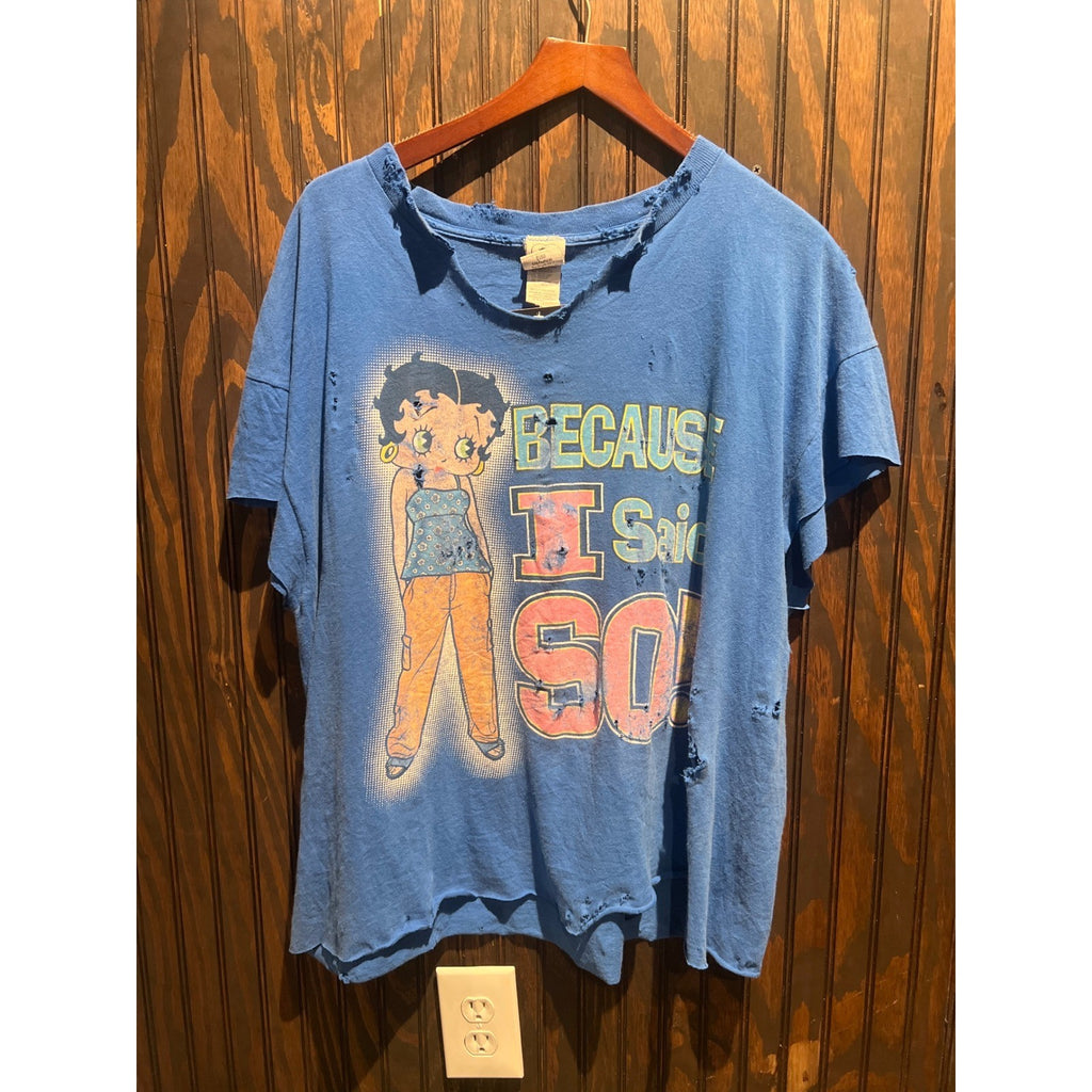 Vintage Betty Boop Thrashed Graphic Tee Blue Because I Said So Distressed Shirt