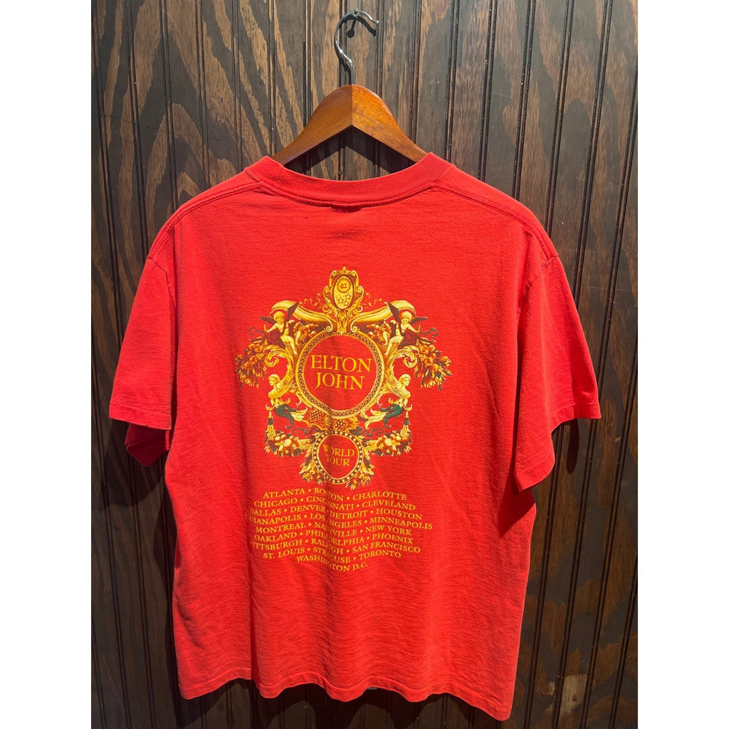 Vintage 1993 Elton John World Tour Versace T-Shirt Red Anvil Mens Large 27x20