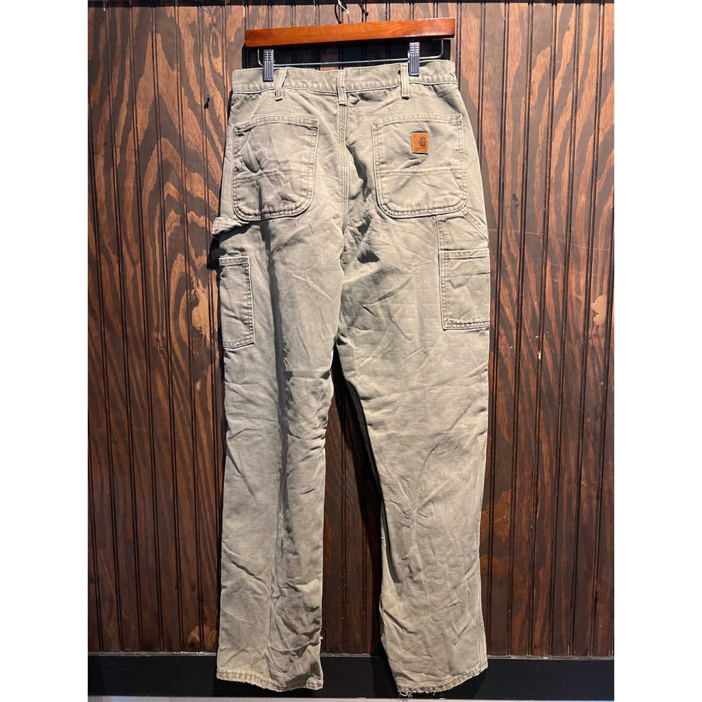 Carhartt B111 MOS Moss Green Flannel Lined Duck Canvas Carpenter Pants 32x34