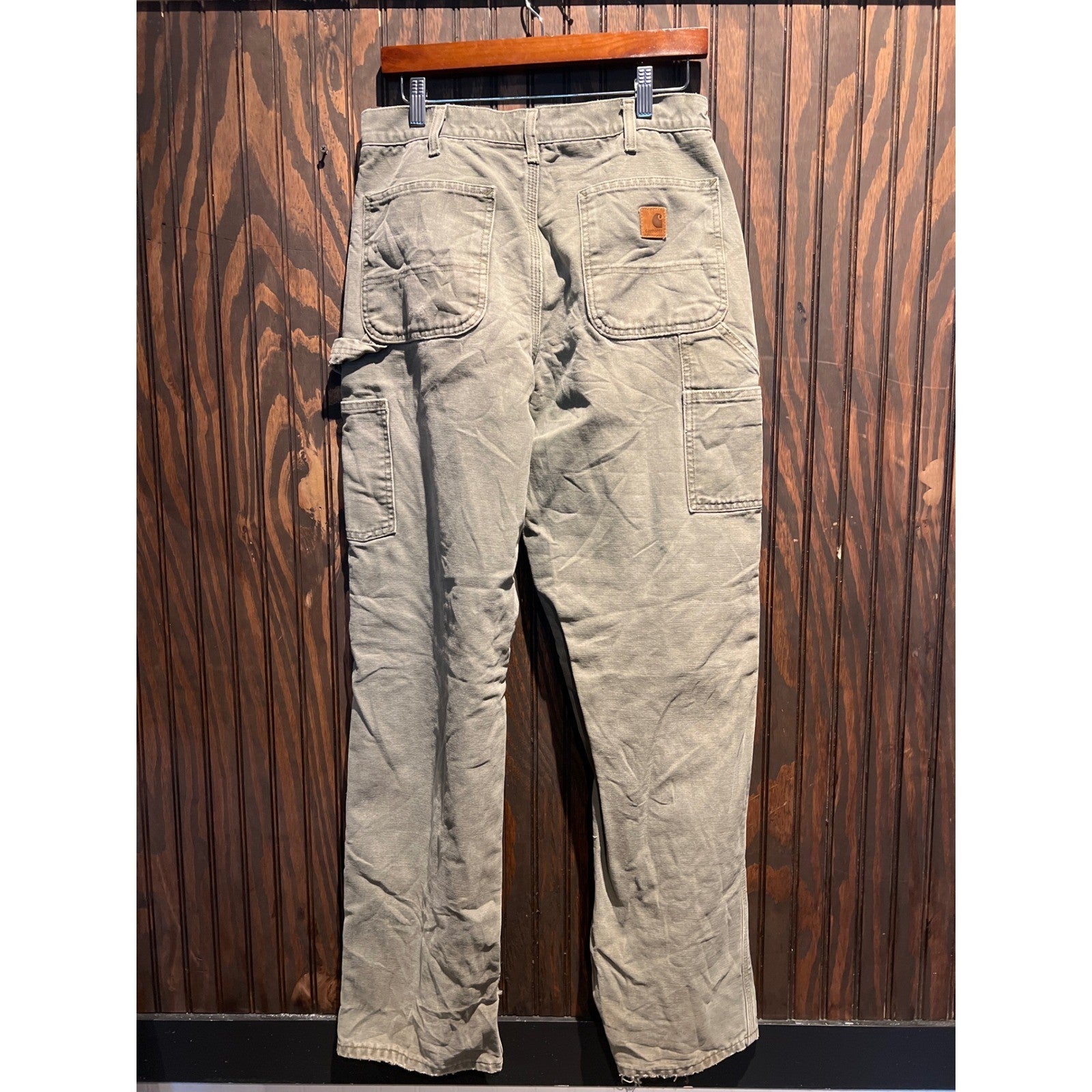 Carhartt B111 MOS Moss Green Flannel Lined Duck Canvas Carpenter Pants 32x34