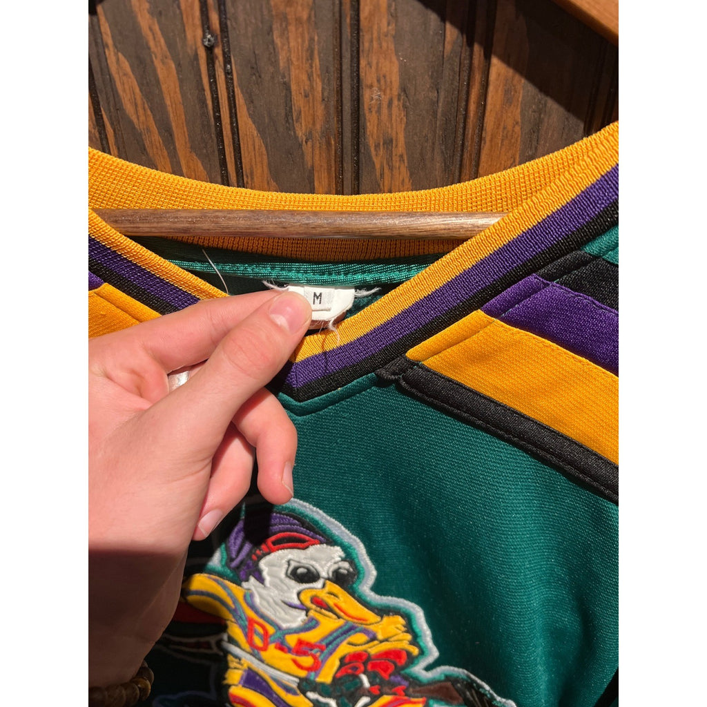 Vintage Mighty Ducks Hockey Jersey Green Purple Yellow Embroidered 96 Mens XL