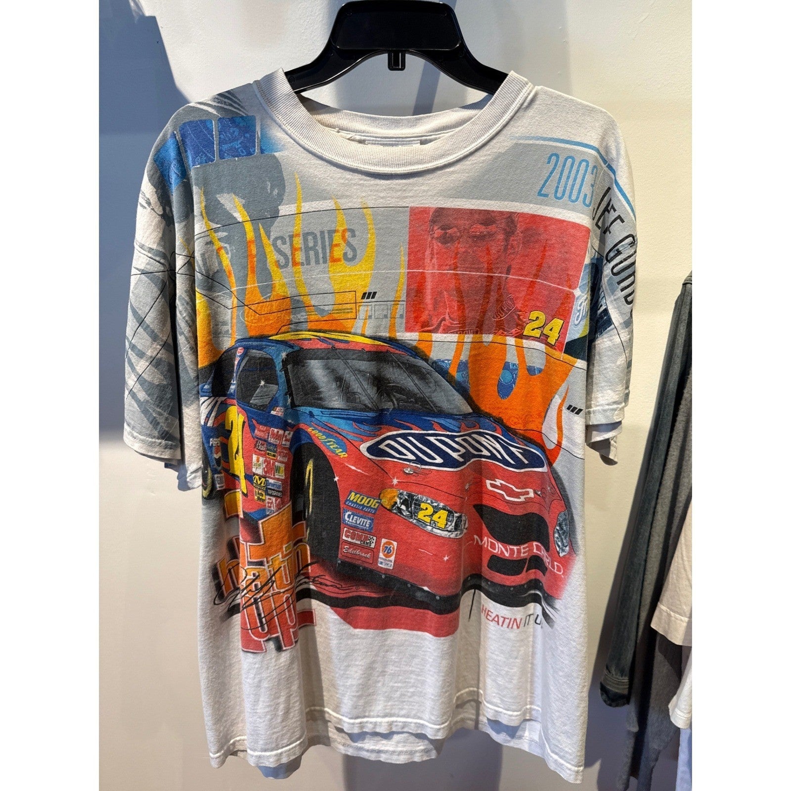 Vintage 2003 Jeff Gordon NASCAR DuPont All Over Print T-Shirt Mens XL White 24