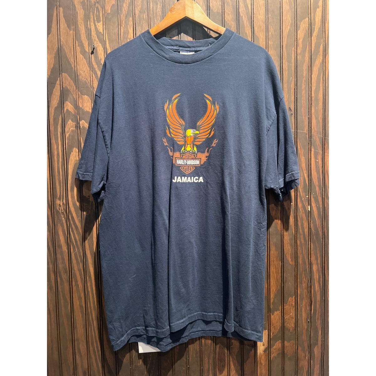 Vintage Harley-Davidson Jamaica Eagle Graphic T-Shirt Navy Blue Mens XL 23x33