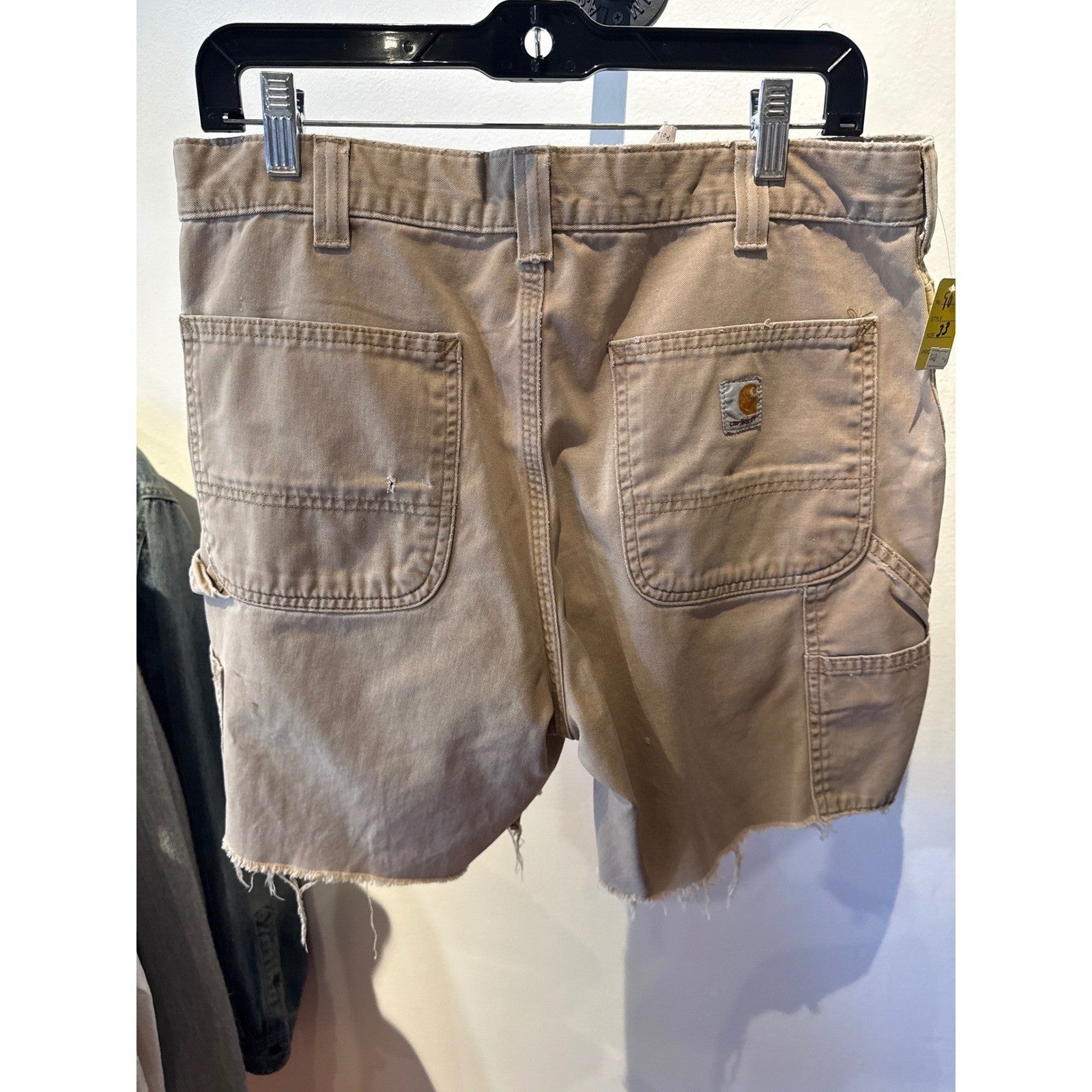 Carhartt Mens Tan Canvas Carpenter Work Shorts Cut Off Distressed 32W 7 Inseam