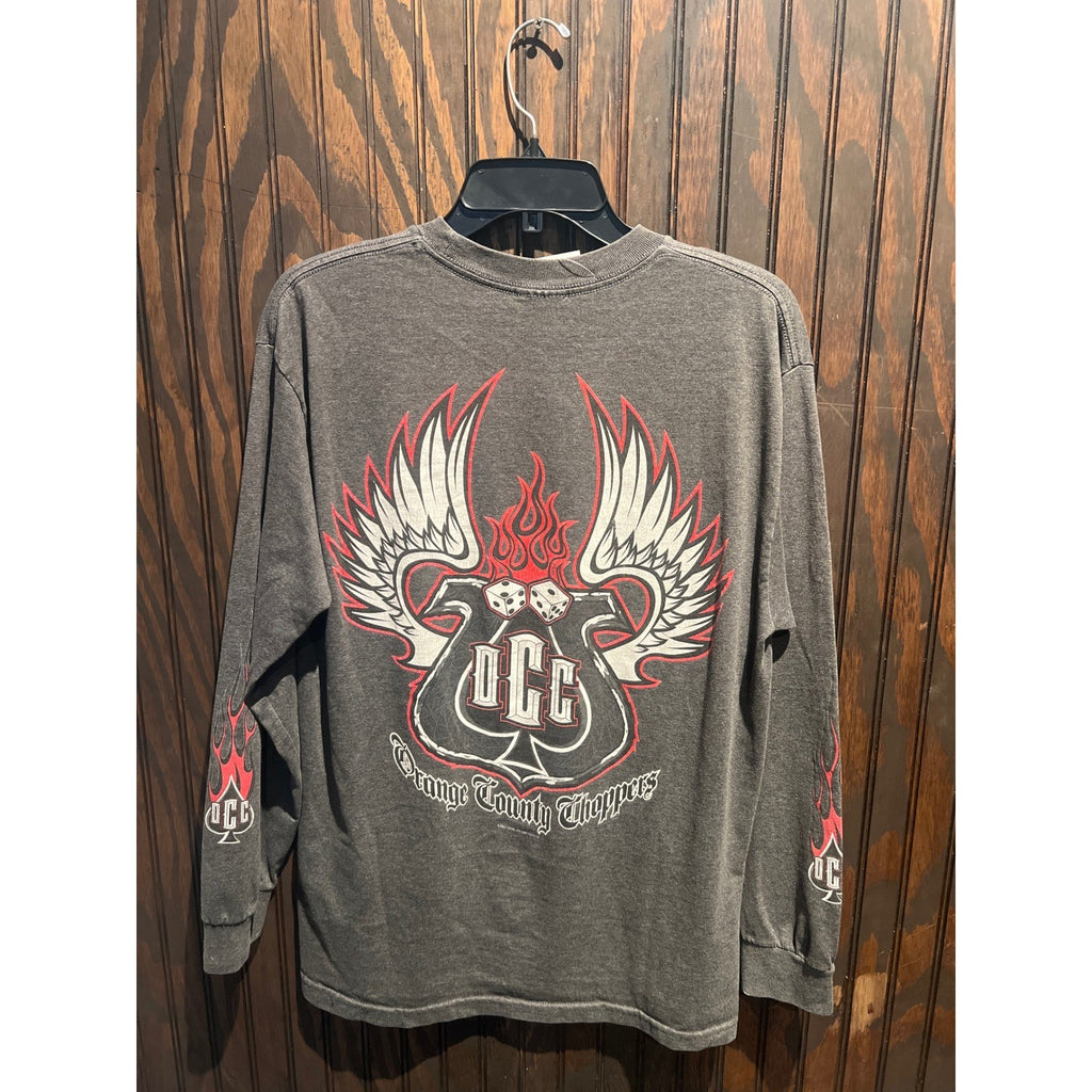West Coast Choppers Long Sleeve Shirt Gray Flame Graphic Biker Y2K Mens L 28x20