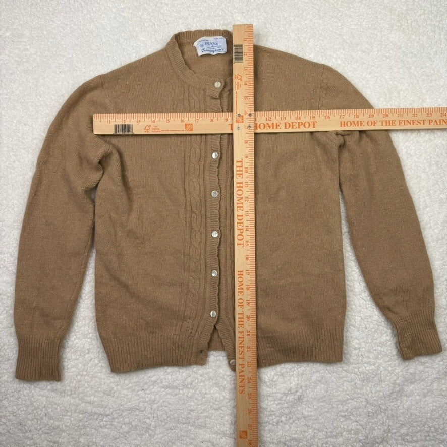 Vintage DEANS of Scotland Cable Knit Cardigan Pure Wool Tan Button Up Size 38