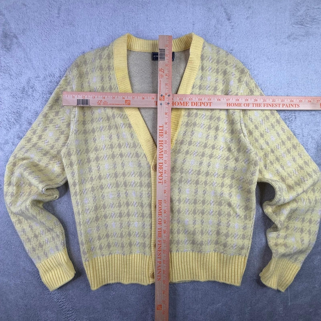 Vintage Gatsby USA Robert Bruce Yellow Argyle Knit Cardigan Sweater Mens Large