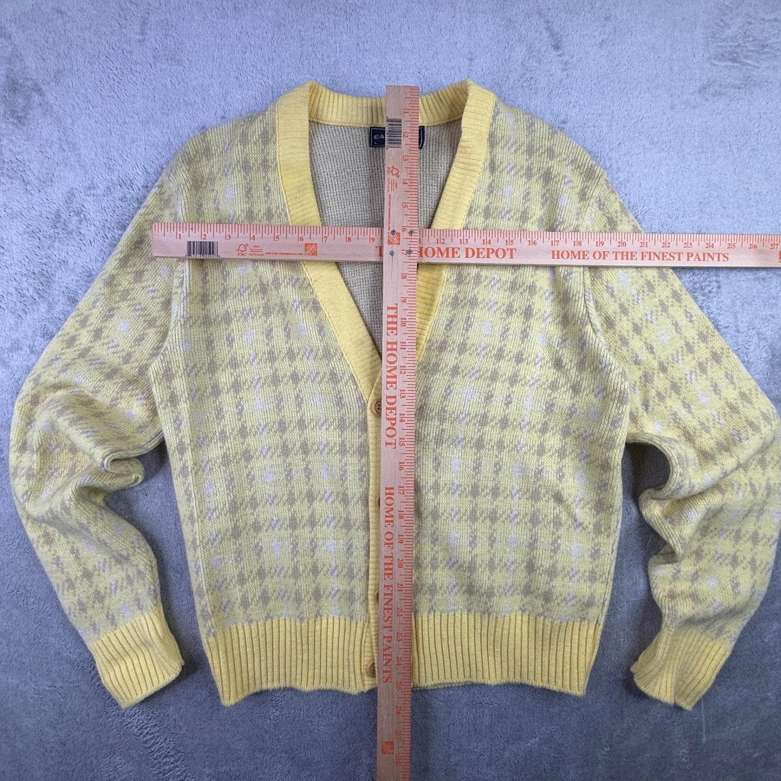 Vintage Gatsby USA Robert Bruce Yellow Argyle Knit Cardigan Sweater Mens Large