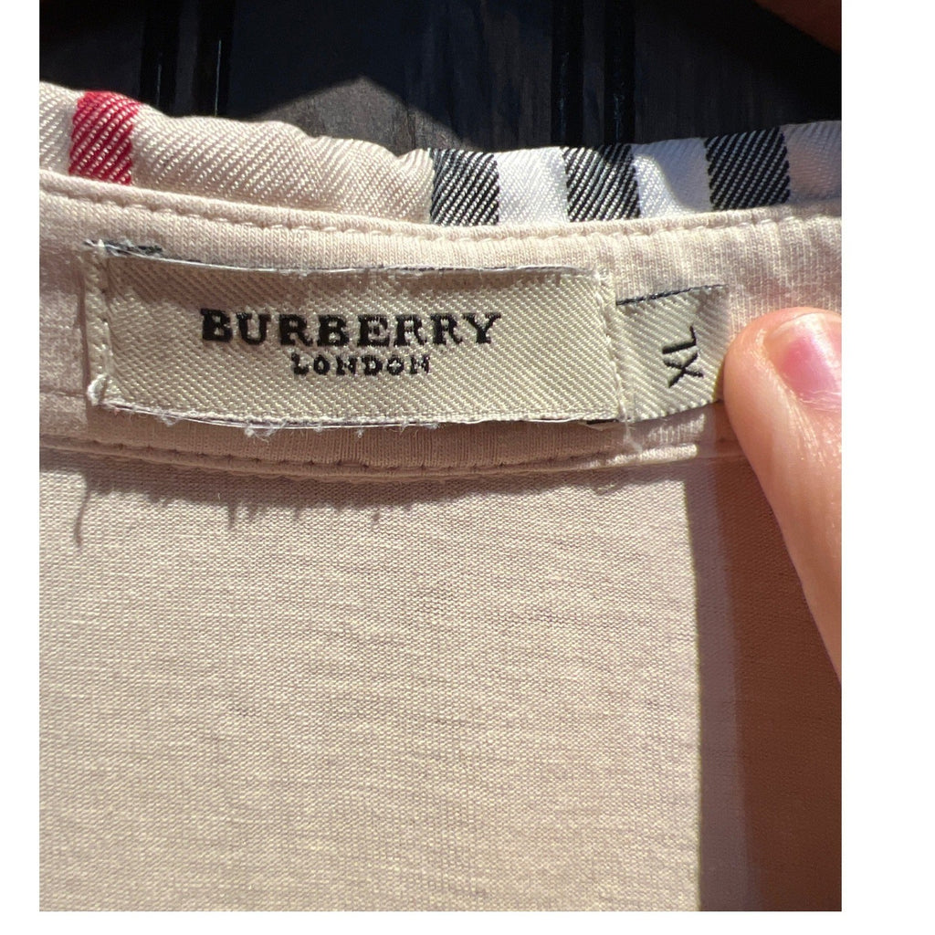 Burberry London Mens Polo Shirt Beige Nova Check Trim Equestrian Knight Logo L