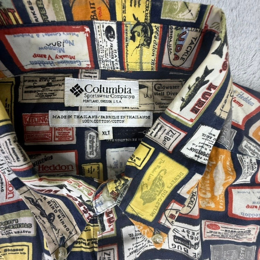 Columbia Sportswear Mens XLT Fishing Bait Lure Print Short Sleeve Button Up