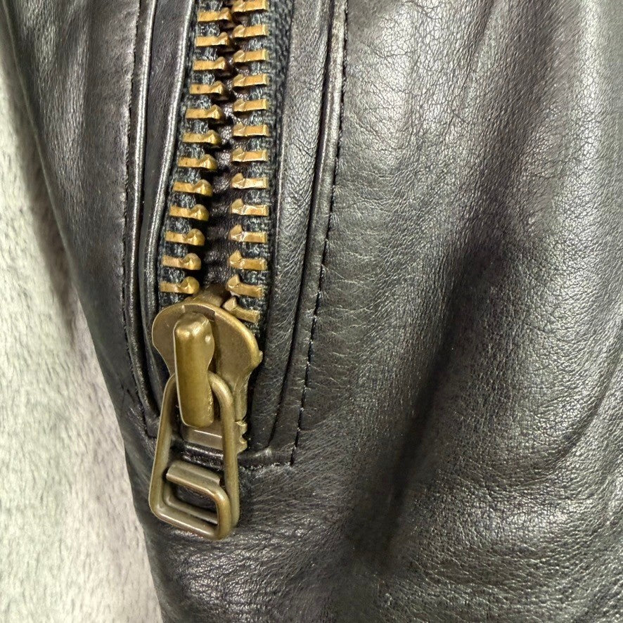 Bowen London Mens Black Leather Motorcycle Jacket YKK Zippers Size Medium