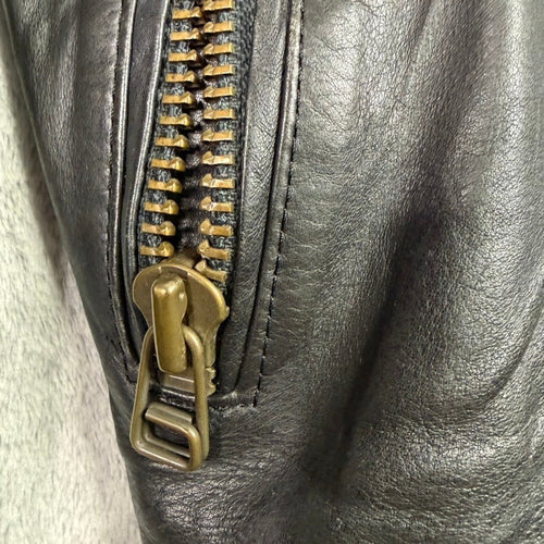 Bowen London Mens Black Leather Motorcycle Jacket YKK Zippers Size Medium