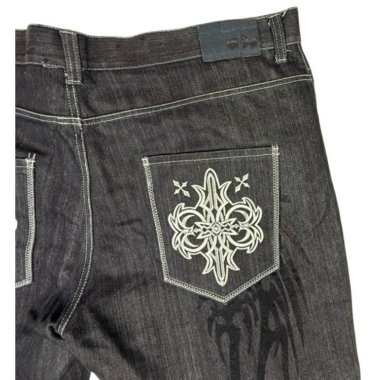 RAW LUCL Premium Clothing Mens Dark Wash Denim Jeans Embroidered Pockets 44x30