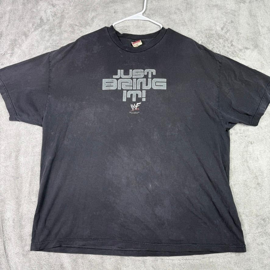 Vintage WWF The Rock Just Bring It T Shirt 2XL Black Graphic Tee