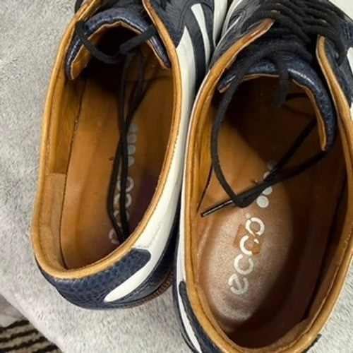ECCO Men's Golf Shoes White Navy Leather Spikes Size 41 HYDROMAX