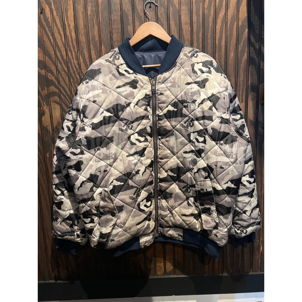 Avirex Reversible Bomber Jacket Mens Camo Quilted Navy Blue Flight Jacket