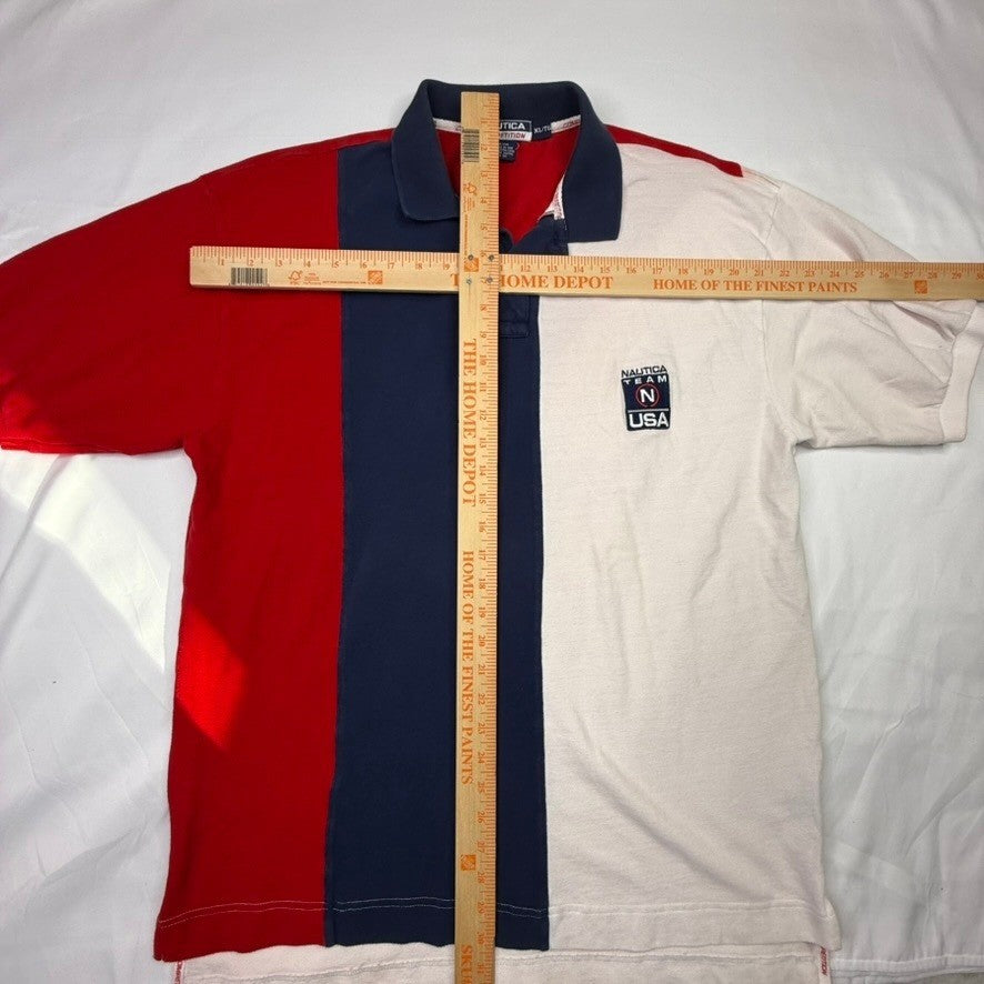 Nautica Competition Polo Shirt Mens XL/TG Colorblock Red Navy White USA