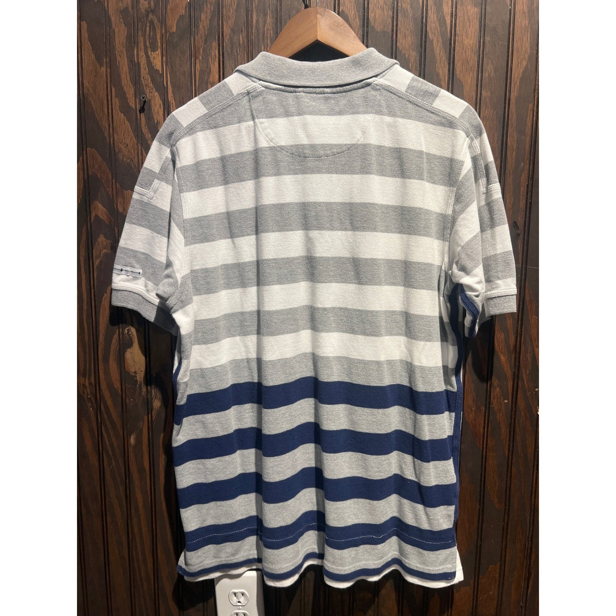 Marithe Francois Girbaud Striped Polo Shirt Mens Grey Navy Logo Short Sleeve