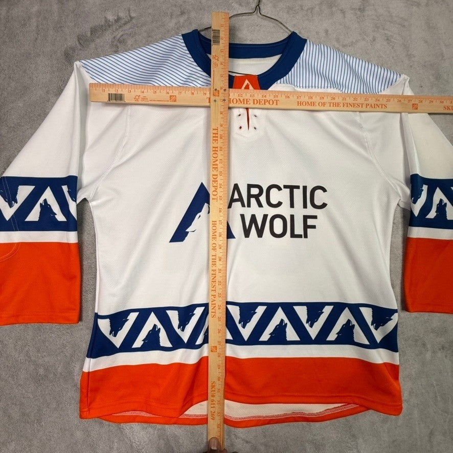 Arctic Wolf Hockey Jersey Mens Large 01 End Cyber Risk White Blue Orange