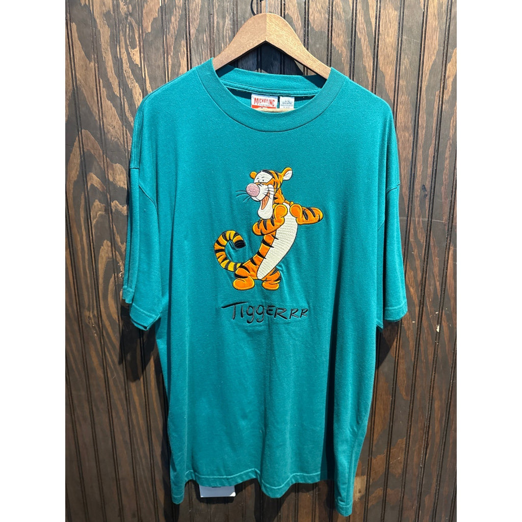 Vintage Mickey Inc Disney Tigger Embroidered T-Shirt Teal Green XL 90s Winnie Po