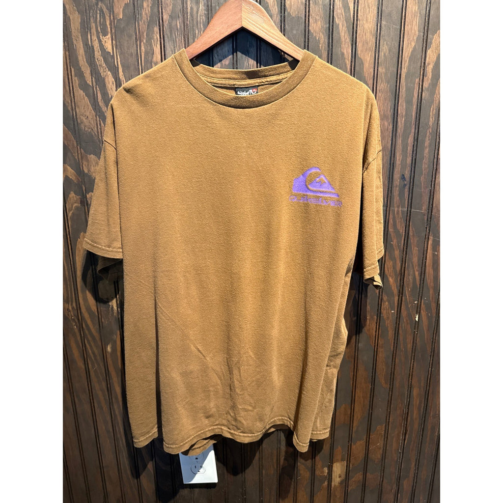 Quiksilver Mens Graphic T-Shirt Brown Ochre Purple Logo Surf Skate Tee XL