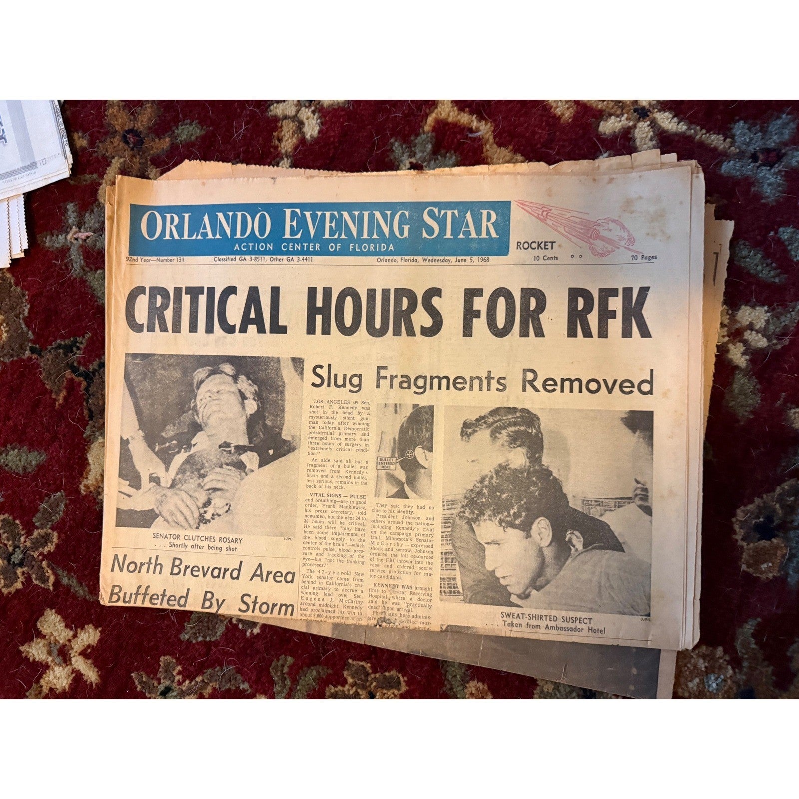 Vintage Orlando Evening Star June 5 1968 RFK Assassination Newspaper Rocket Ed