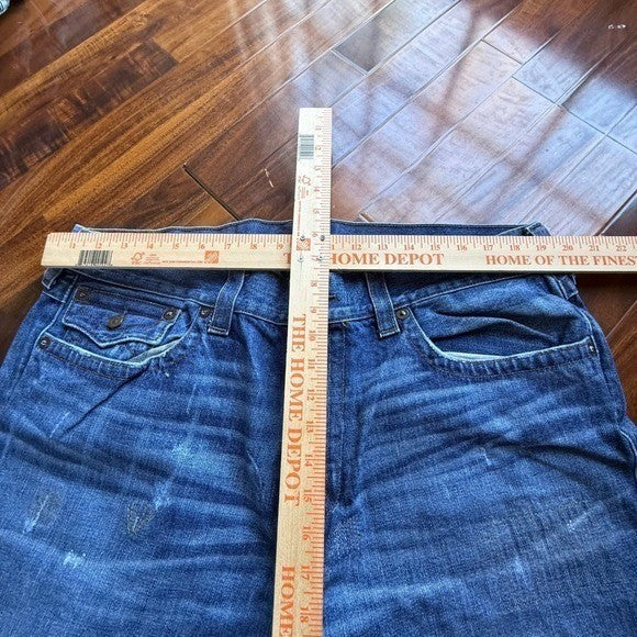 True Religion Mens Straight Leg Distressed Blue Denim Jeans Medium Wash 40