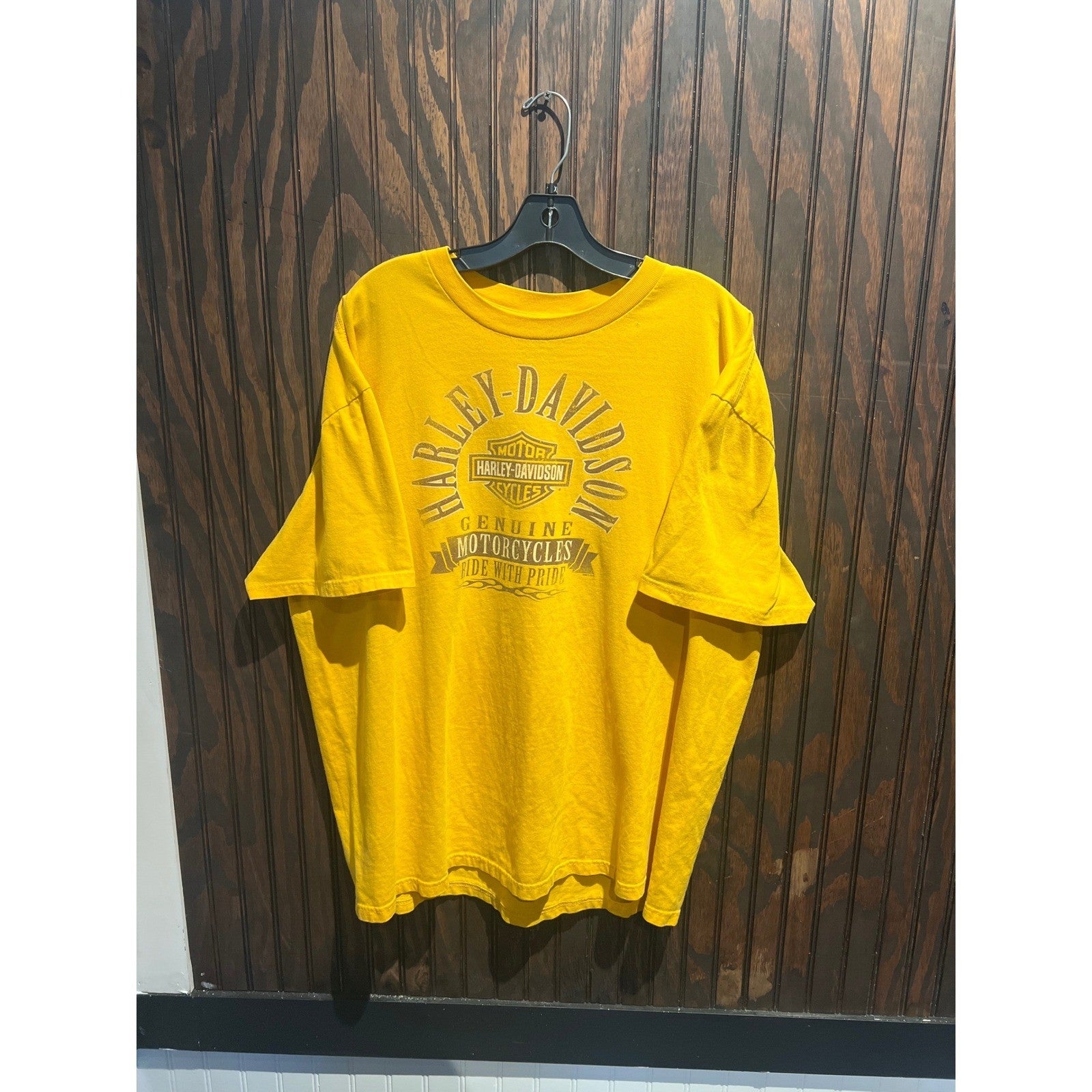 Harley-Davidson Mens Yellow Graphic T-Shirt Ride With Pride Biker Tee 2XL 29x24