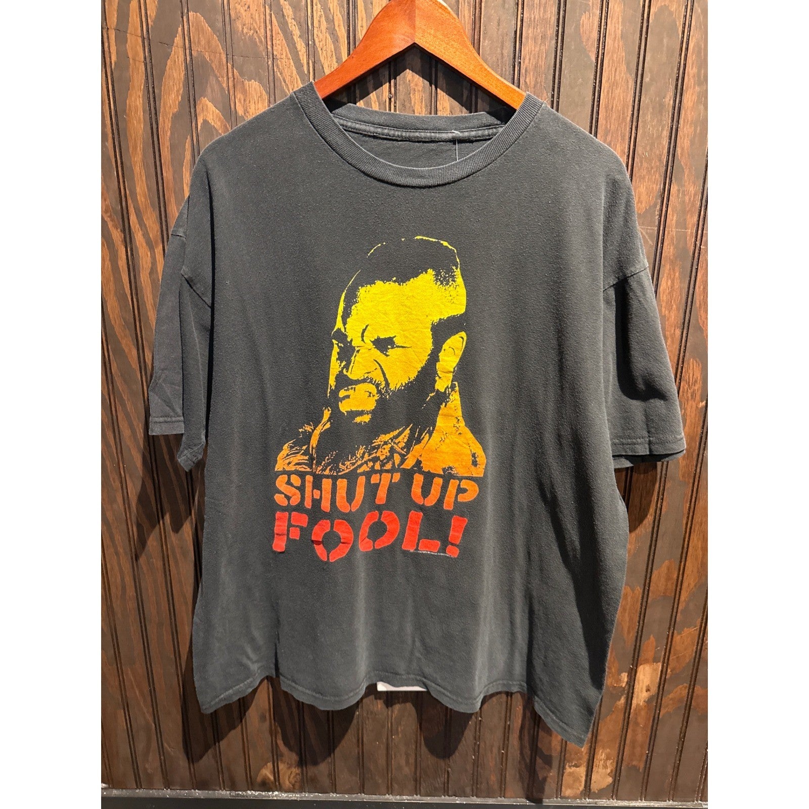 Mr T Shut Up Fool Graphic T-Shirt Faded Black Mens XL 80s Retro A-Team Style