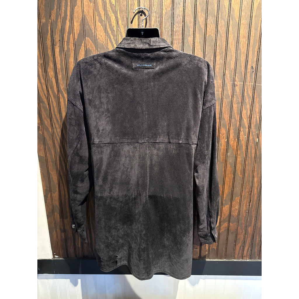 Wu Wear 90s Mens Black Suede Leather Button Down Shirt Jacket 26x33