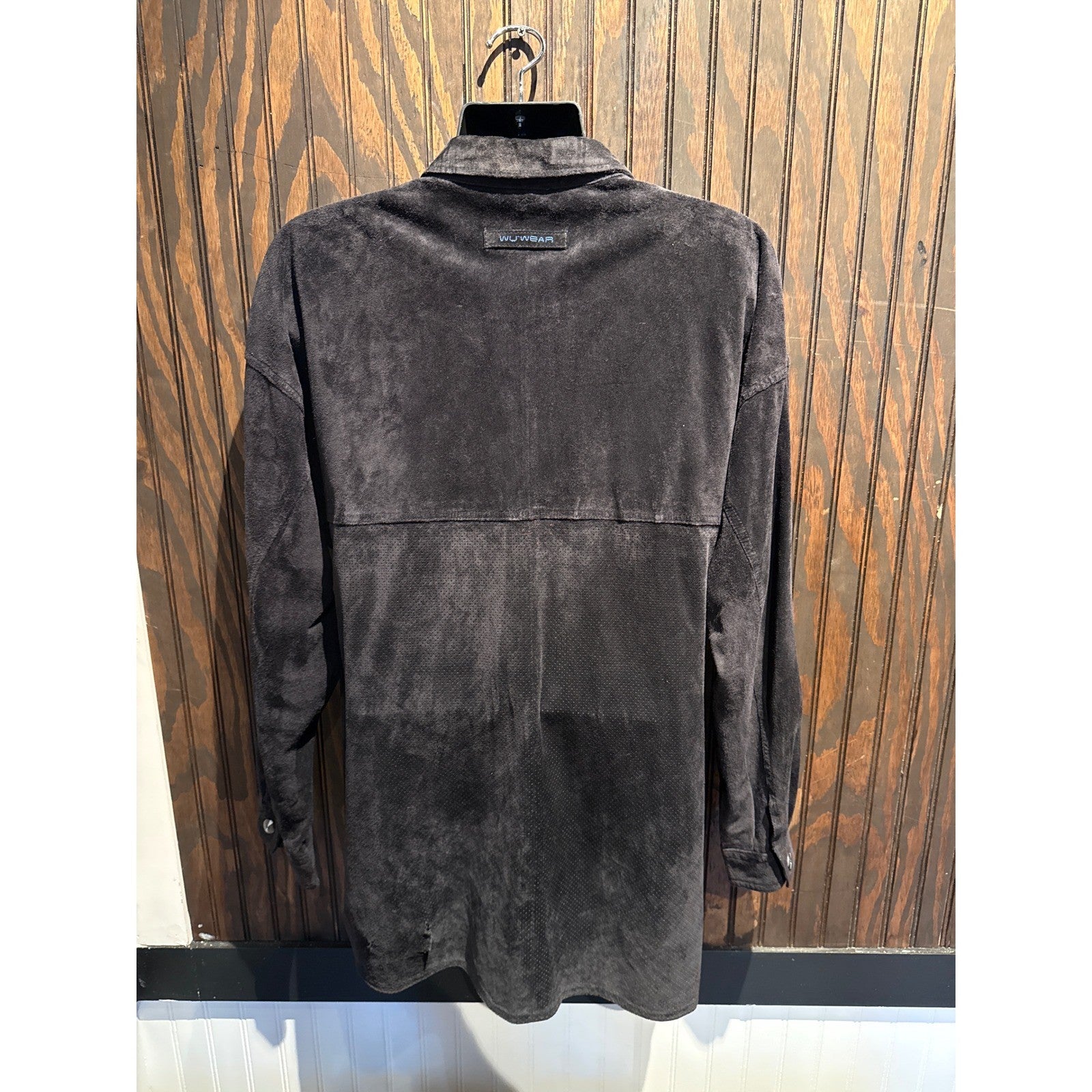 Wu Wear 90s Mens Black Suede Leather Button Down Shirt Jacket 26x33