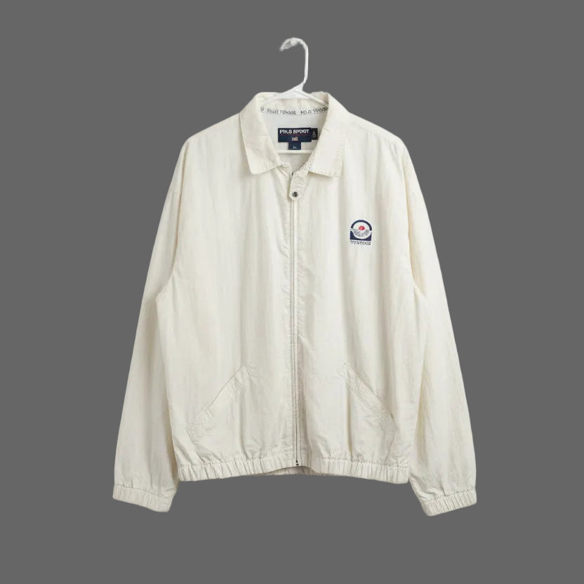 Polo Sport Ralph Lauren Mens White Tennis Windbreaker Jacket Vintage 90s Zip Up