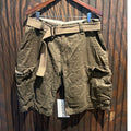 Mens Olive Green Cargo Shorts with Webbing Belt Relaxed Fit Cotton Twill Size 28